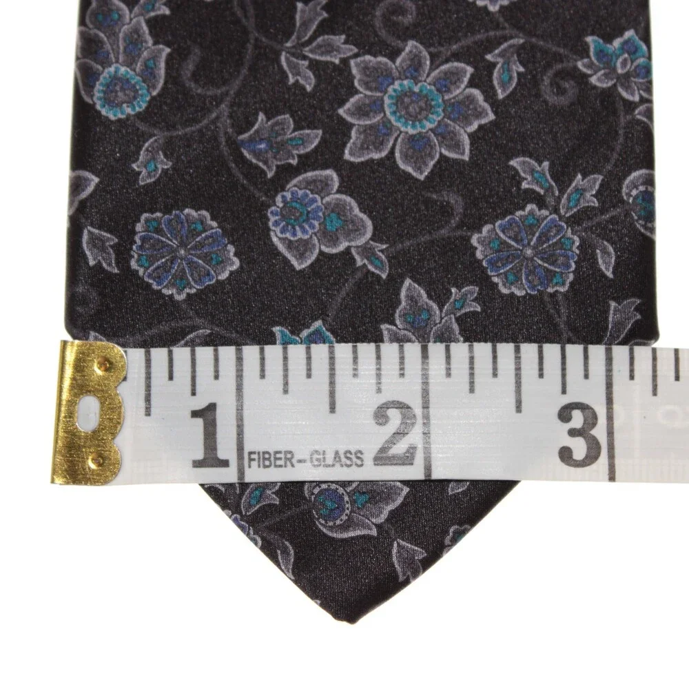 Brioni NWOT Neck Tie in Black with Gray & Blue Floral Print 100% Silk